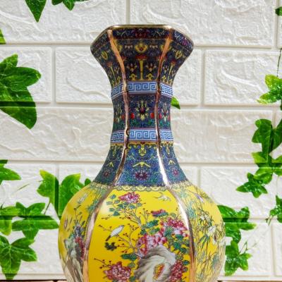 Bình Lục Giác họa tiết Tứ Quý - có 3 mầu: xanh, đỏ, vàng